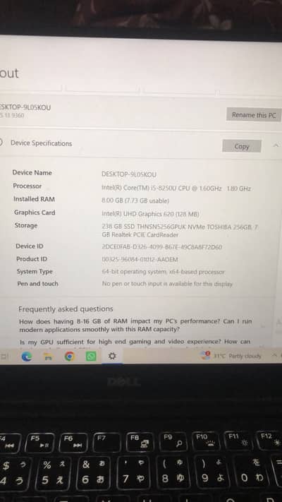 Dell XPS 8 GB Ram 256 SSD