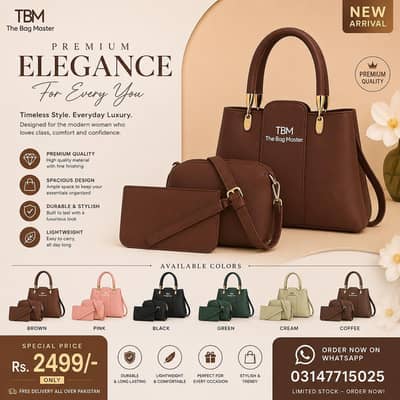 Premium 3-Piece Ladies Handbag Set