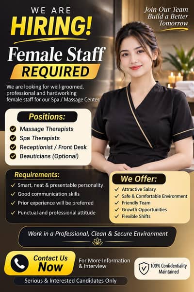 fimale staff required for spa