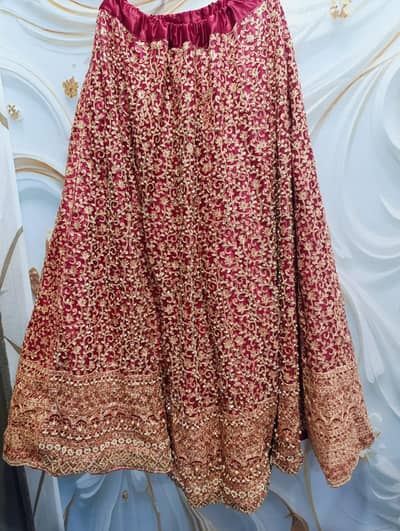 Heavy bridal lehnga choli-Red mehroon-full zari work 3 piece