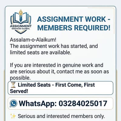 Assignment Work Available – Members Required