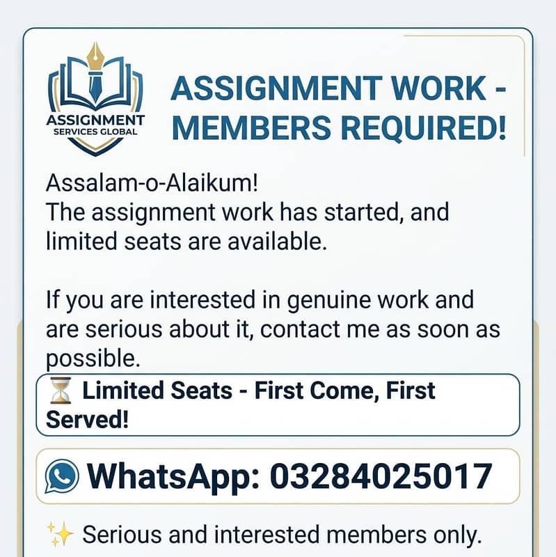 Assignment Work Available – Members Required 0