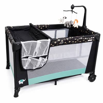 3 in 1 Premium Cots and Playard with Changing Station and Rocking Grey