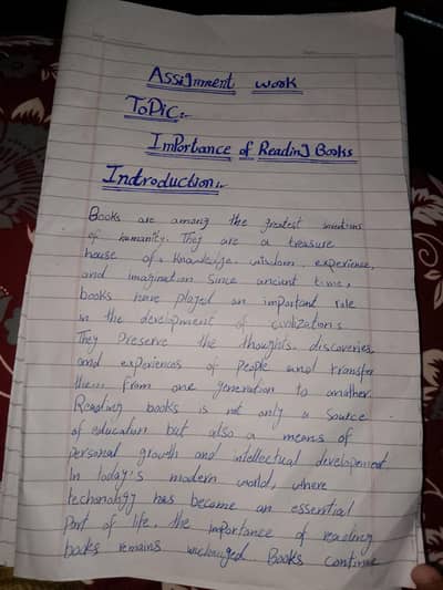Handwritten Assignment - Importance of Reading Books