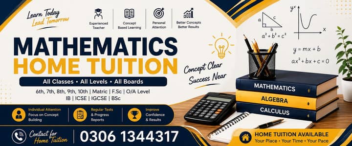 Professional Math Tutor – Home & Online Tuition 0306-1344317