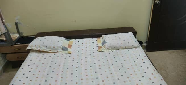 Brown Bedroom Set with Cupboard, Double Bed , with  Mattress