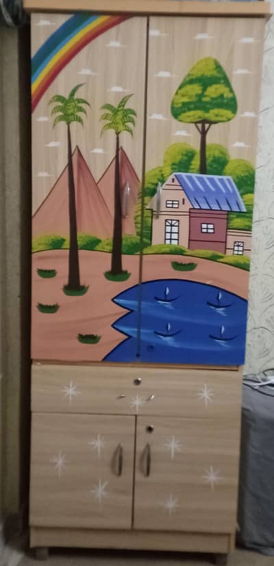 Wooden Storage Almari with Drawers and Shelves