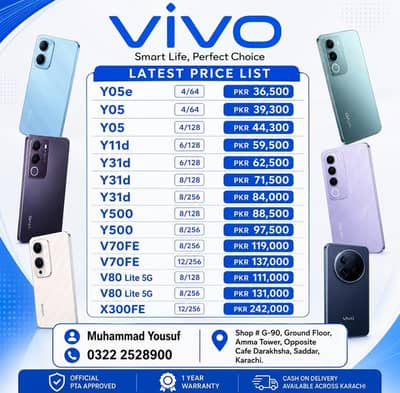 Vivo Y05e, Y05, Y11d, Y31d, Y500, V70FE, V80 Lite, X300FE