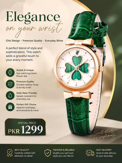 Emerald Elegance Women’s Luxury Watch – PKR 1,299