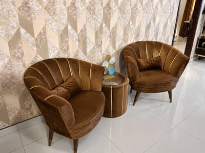 Brown Luxury Sofa Chairs + Table