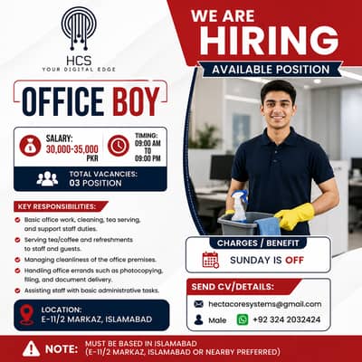 Office Boy Required _ Male Jobs _ Urgent Hiring _ Jobs In Islamabad