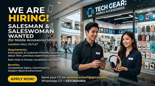 Male/Female Required for Mobile Accessories Shop Retail + Online