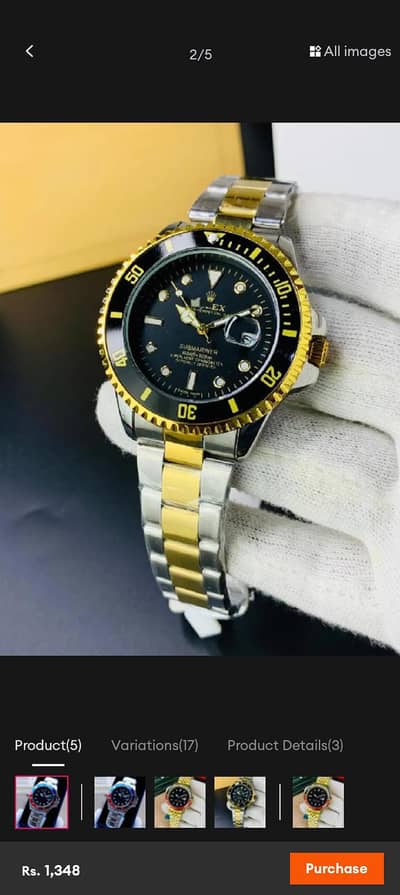 Luxury Men Two Tone Submariner Style Watch - Date Working Stainless