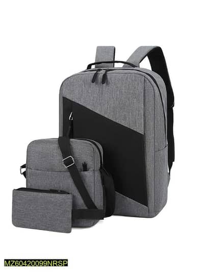 Grey Nylon Backpack Set 3 Pcs | Laptop School Travel Bag | Stylish