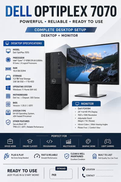 DELL OPTIPLEX 7070 | CORE i7 | 16GB RAM | 1.2TB STORAGE 