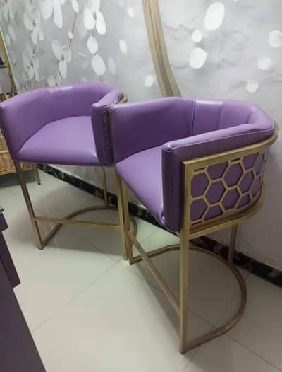 Pair of Luxury Modern Bar Stools / High Chairs (Purple & Gold)