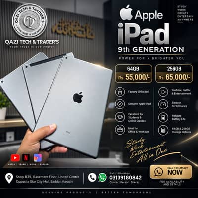 Apple iPad 9th Generation 64GB & 256GB Factory Unlocked | Genuine