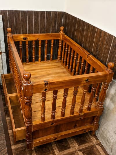 Wooden Baby Cot / Jhula with Drawers - Solid Wood