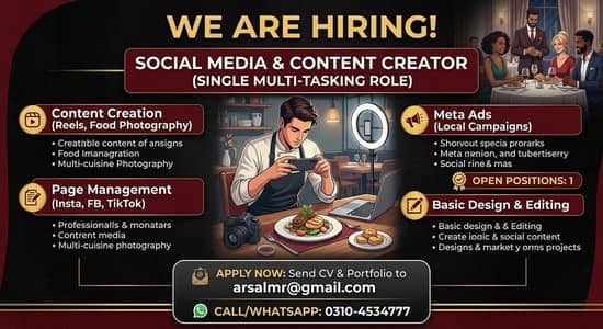 Social Media Specialist & Content Creator (Fine Dining Restaurant)