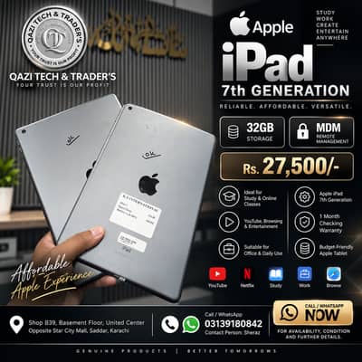 Apple iPad 7th Generation 32GB MDM Remote Management 1 Month Warranty