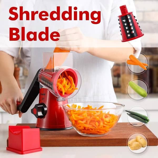 Legacy Deals Manual Tabletop Drum Rotary Cheese Grater Slicer With 3 Blades 3 in 1 Handheld Multifunctional Nicer Dicer Kitchen Tool Gadgets Mandolin Vegetable Cutter Slicer, Potato Cucumber Shredder Grinder, Carrot Kaddu Kash, Salad Cutting Machine