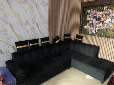 L Shape Black Sofa