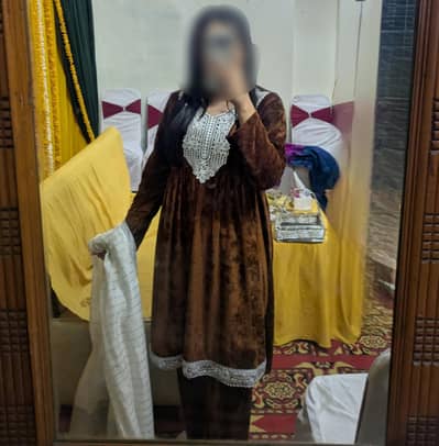 FROK AND SHALWAR DARK BROWN VELVET DRESS