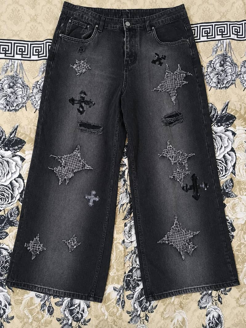black patchwork jeans 0
