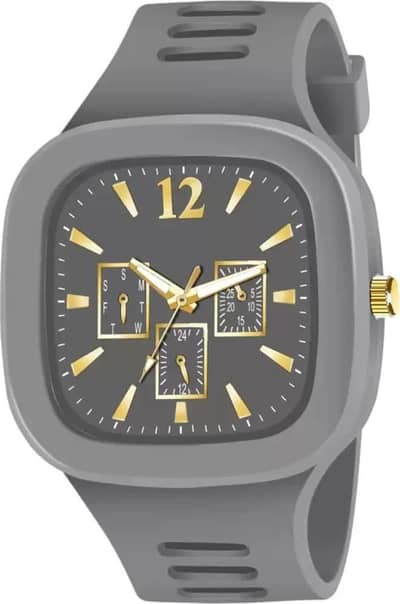 Grey Silicone Strap Analogue Watch with 3 Sub-Dials for Men