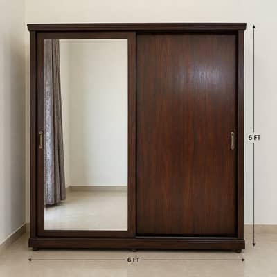 Solid oak wood sliding double door wardrobe