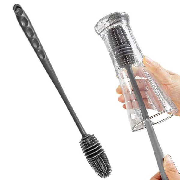 Silicone Bottle Brush with Long Handle| Dishwashing Cleaner Scrubber Tool for Home and Kitchen| BPA-Free Flexible Non-Scratch Bottle Cleaner for Baby Feeding Bottles, Water Cup Bottles, Coffee Mugs, Glass, Flask, Thermos & Sports Bottles