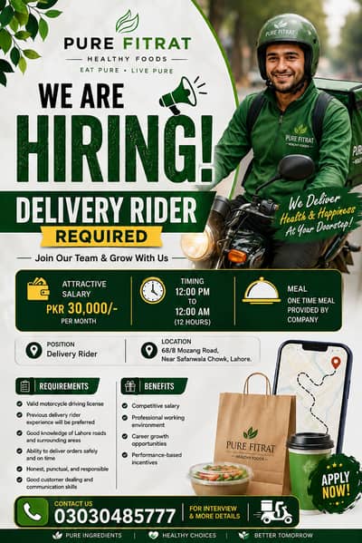 Delivery Rider Required | Male jobs | Jobs in Lahore