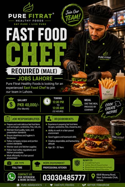 Fast Food Chef Required (Male) | Jobs | Only in Lahore
