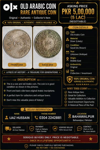 700 Saal Purana Rare Arabic Antique Coin — For Sale