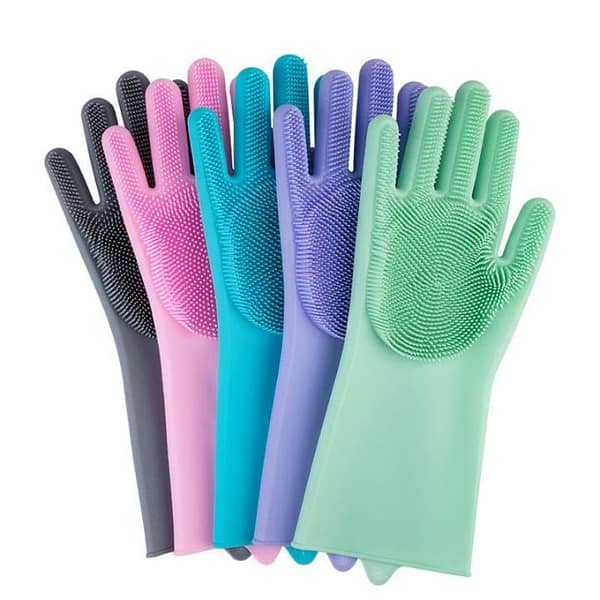 Legacy Deals 2 Pcs Reusable Silicone Magic Washing Gloves with Scrubber| Reusable Heat-Resistant Waterproof Cleaning Gloves for Kitchen, Dish Washing, Car & Bathroom| Multipurpose Household Tools Gadgets Scrub Gloves Pair for Cleaning & Washing
