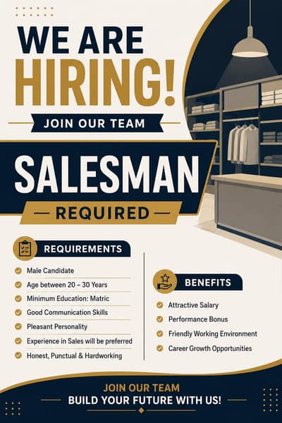 SALESMAN PERSON REQUIRED IN ISLAMABAD FOR SHOP