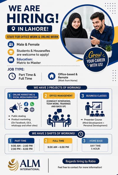 office and online work Jobs Available - Female/ Male ( Lahore )