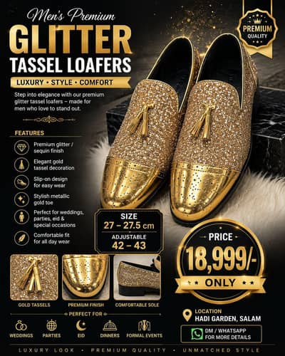  Men’s Premium Glitter Tassel Loafers – For Sale