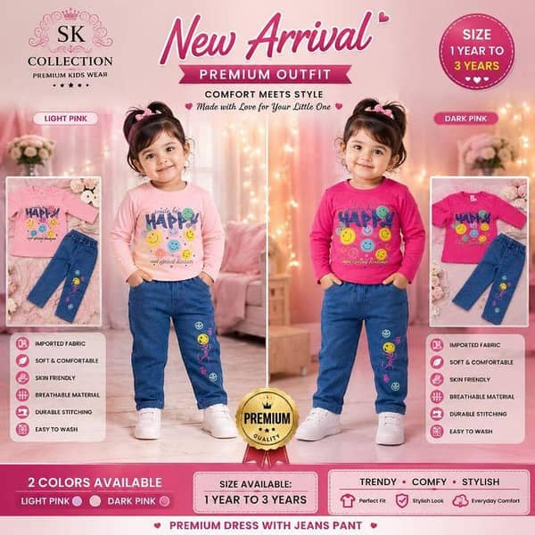 Girls pent shirt baby girl fancy article 1year to 3years fabric jersey shirt with denim pent trendy outfit mother choice
