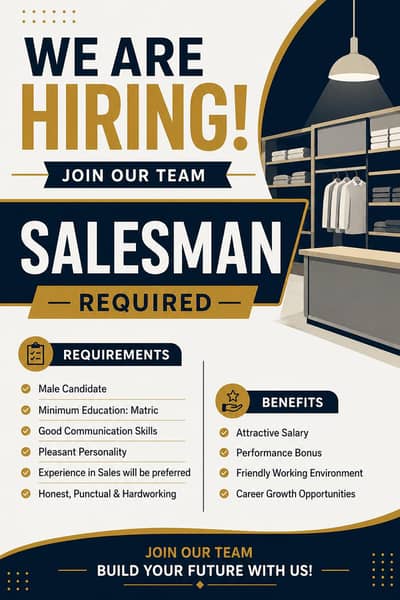 SALESMAN PERSON REQUIRED IN ISLAMABAD FOR SHOP