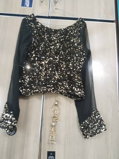 Black & Golden Fancy 3-Piece Party Wear Dress | Silk & Chiffon | Used