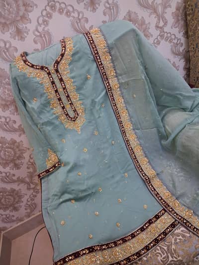 Preloved 3 piece stitched formal with heavy embroidered dupatta