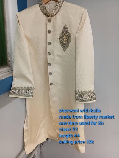 one time used sherwani with kulla