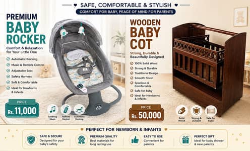 Wooden Baby Cradle With Beautiful  DesignBaby Rocker Swing