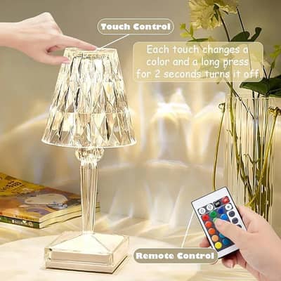 Rechargeable Crystal Table Lamp with Touch Control and Remote