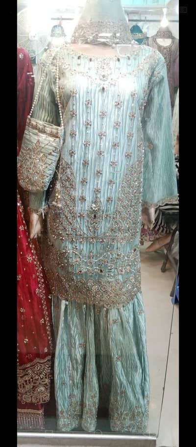 fancy light blue garara fully embroidery