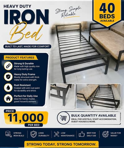 Heavy Duty Iron Bed Frame – Single Bed for Hostels & Home Use