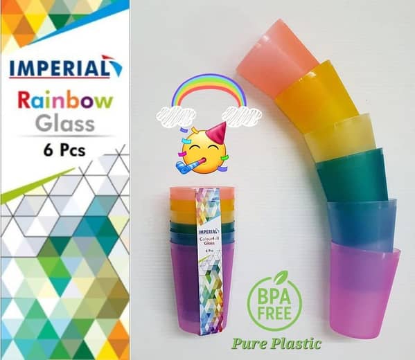 6 Pcs Of Multi Color Water Plastic Glass Best Quality Glass