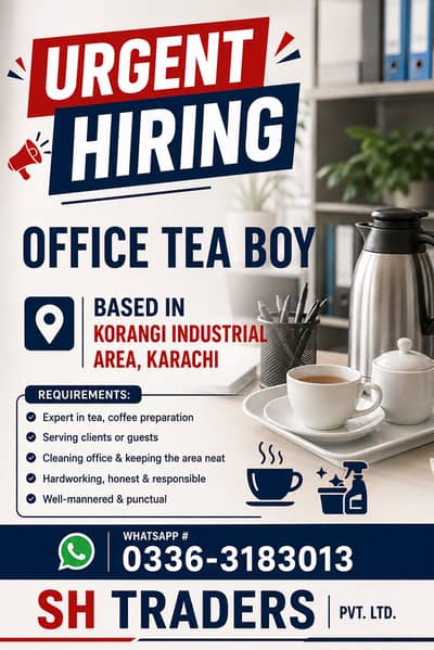TEA BOY / OFFICE BOY / TEA MAKER / COFFEE MAKER / JOB