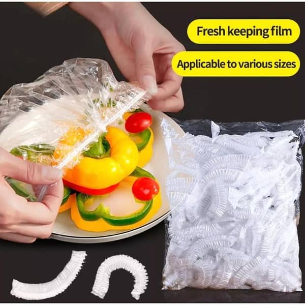 Disposable Food Cover Plastic Wrap Elastic Food Lids For Fruit Bowls Cup Cap Storage Kitchen Fresh Keeping Saver Bag pack of 100pc